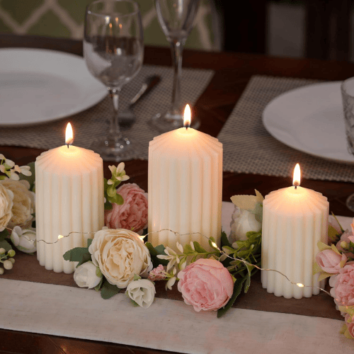 3-Pack Architectural Ribbed Pillar Set – Unscented Soy Wax