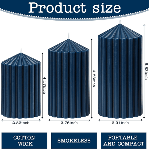 3-Pack Architectural Ribbed Pillar Set – Unscented Soy Wax