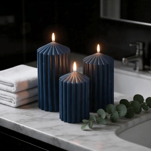 3-Pack Architectural Ribbed Pillar Set – Unscented Soy Wax