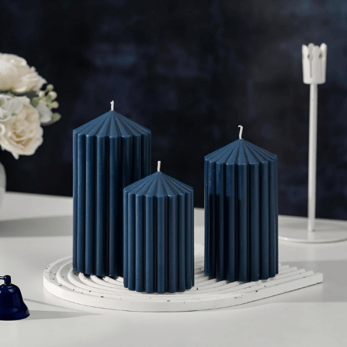 3-Pack Architectural Ribbed Pillar Set – Unscented Soy Wax