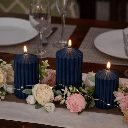 3-Pack Architectural Ribbed Pillar Set – Unscented Soy Wax