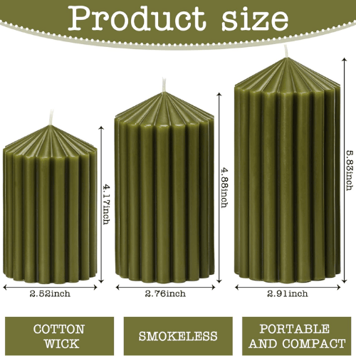 3-Pack Architectural Ribbed Pillar Set – Unscented Soy Wax