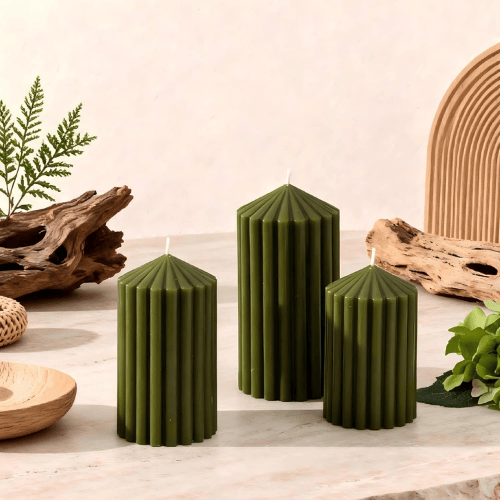 3-Pack Architectural Ribbed Pillar Set – Unscented Soy Wax