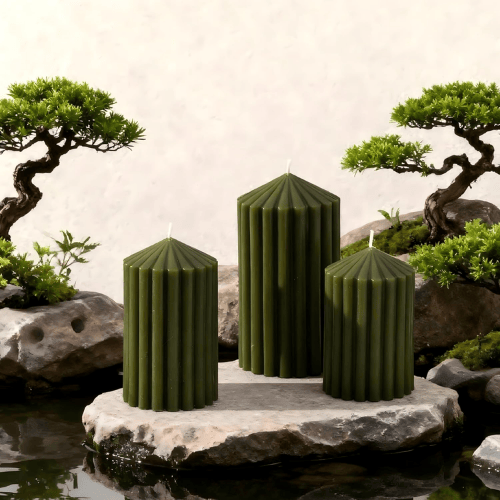 3-Pack Architectural Ribbed Pillar Set – Unscented Soy Wax