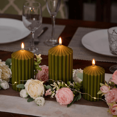 3-Pack Architectural Ribbed Pillar Set – Unscented Soy Wax