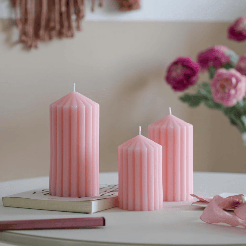 3-Pack Architectural Ribbed Pillar Set – Unscented Soy Wax