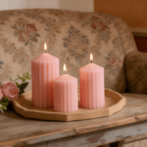 3-Pack Architectural Ribbed Pillar Set – Unscented Soy Wax