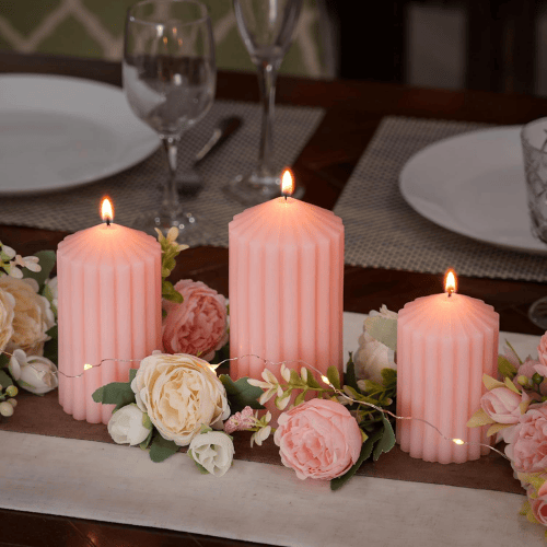 3-Pack Architectural Ribbed Pillar Set – Unscented Soy Wax