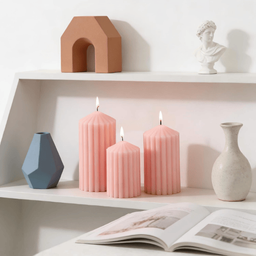 3-Pack Architectural Ribbed Pillar Set – Unscented Soy Wax