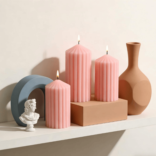 3-Pack Architectural Ribbed Pillar Set – Unscented Soy Wax