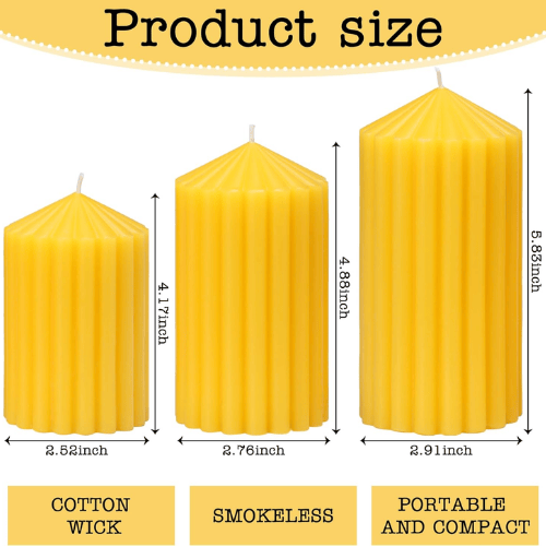3-Pack Architectural Ribbed Pillar Set – Unscented Soy Wax