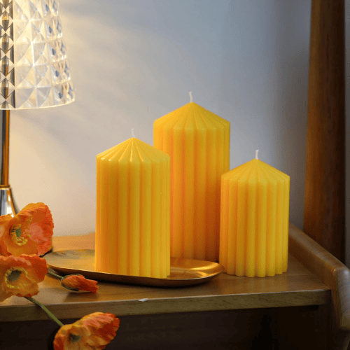 3-Pack Architectural Ribbed Pillar Set – Unscented Soy Wax
