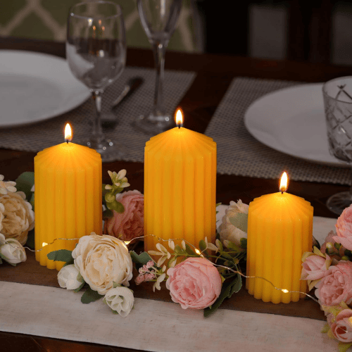 3-Pack Architectural Ribbed Pillar Set – Unscented Soy Wax