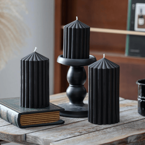 3-Pack Architectural Ribbed Pillar Set – Unscented Soy Wax