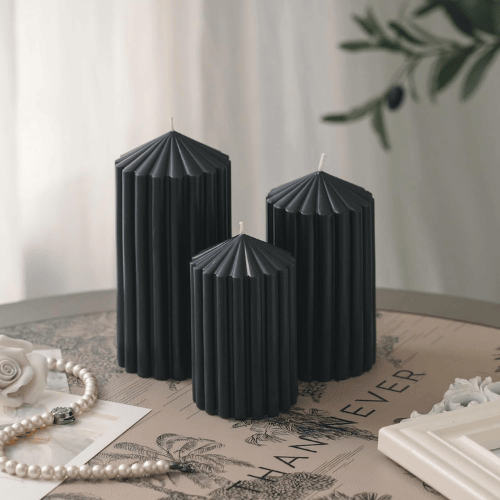 3-Pack Architectural Ribbed Pillar Set – Unscented Soy Wax
