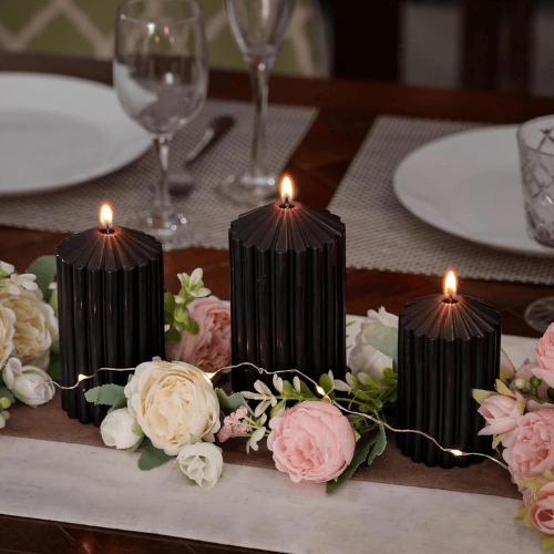 3-Pack Architectural Ribbed Pillar Set – Unscented Soy Wax