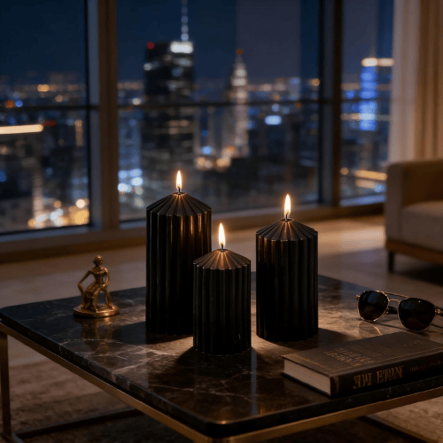 3-Pack Architectural Ribbed Pillar Set – Unscented Soy Wax