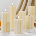 6-Pack Ribbed Ivory Pillar Set – Cashmere Amber Scented Soy Wax