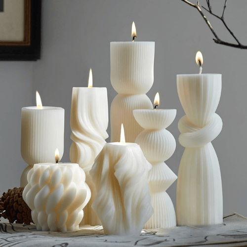 7-Piece Artisan Hand-Poured Pillar Set – Premium Ribbed Soy Wax