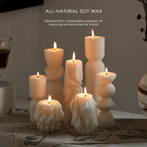 7-Piece Artisan Hand-Poured Pillar Set – Premium Ribbed Soy Wax