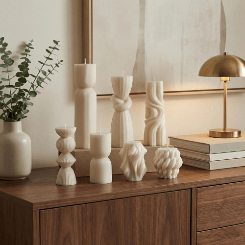 7-Piece Artisan Hand-Poured Pillar Set – Premium Ribbed Soy Wax
