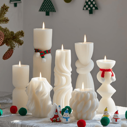 7-Piece Artisan Hand-Poured Pillar Set – Premium Ribbed Soy Wax