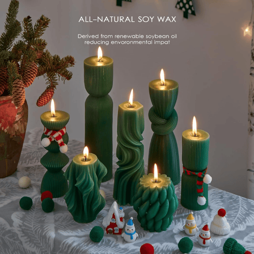 7-Piece Artisan Hand-Poured Pillar Set – Premium Ribbed Soy Wax