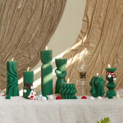 7-Piece Artisan Hand-Poured Pillar Set – Premium Ribbed Soy Wax