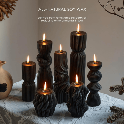 7-Piece Artisan Hand-Poured Pillar Set – Premium Ribbed Soy Wax