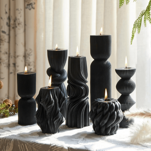 7-Piece Artisan Hand-Poured Pillar Set – Premium Ribbed Soy Wax
