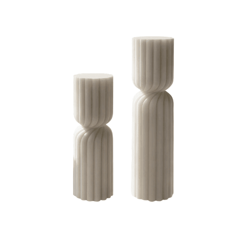 2-Pack "Hourglass" Ribbed Pillar Set – Sculptural Orchid Scented Soy Wax