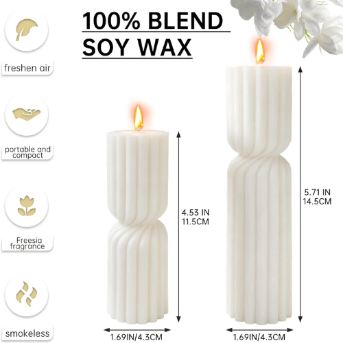 2-Pack "Hourglass" Ribbed Pillar Set – Sculptural Orchid Scented Soy Wax