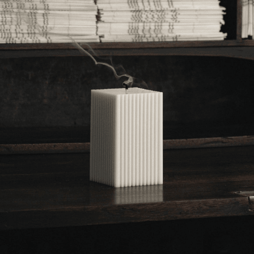 Handmade Square Ribbed Pillar – Sandalwood Scented Soy Wax