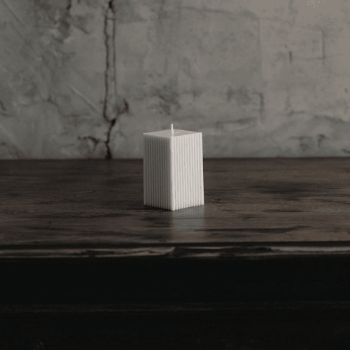 Handmade Square Ribbed Pillar – Sandalwood Scented Soy Wax