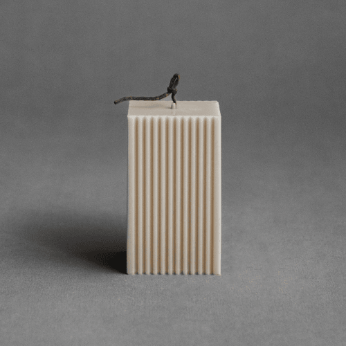Handmade Square Ribbed Pillar – Sandalwood Scented Soy Wax