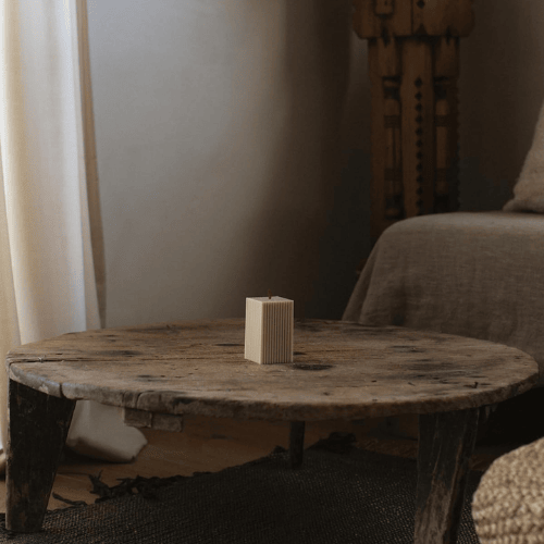Handmade Square Ribbed Pillar – Sandalwood Scented Soy Wax