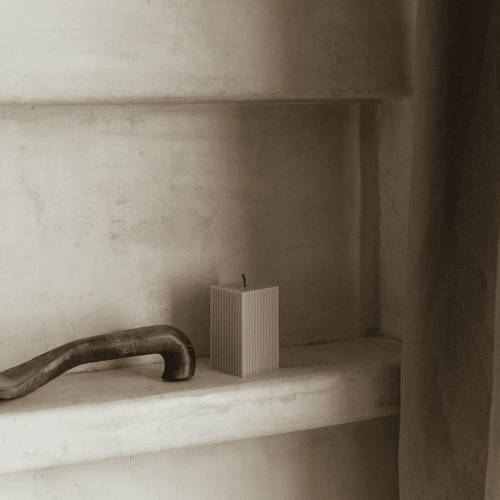 Handmade Square Ribbed Pillar – Sandalwood Scented Soy Wax
