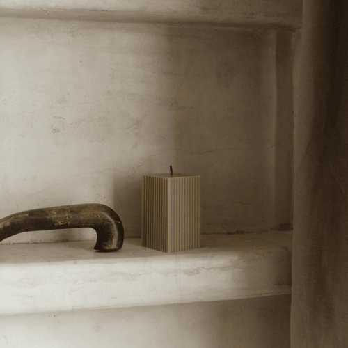 Handmade Square Ribbed Pillar – Sandalwood Scented Soy Wax