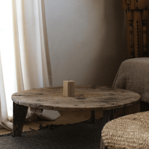 Handmade Square Ribbed Pillar – Sandalwood Scented Soy Wax