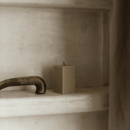 Handmade Square Ribbed Pillar – Sandalwood Scented Soy Wax