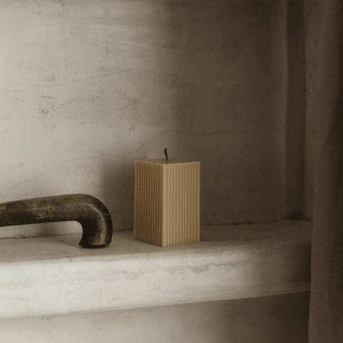 Handmade Square Ribbed Pillar – Sandalwood Scented Soy Wax