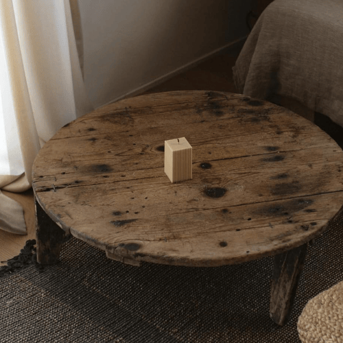 Handmade Square Ribbed Pillar – Sandalwood Scented Soy Wax