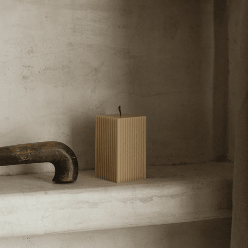 Handmade Square Ribbed Pillar – Sandalwood Scented Soy Wax