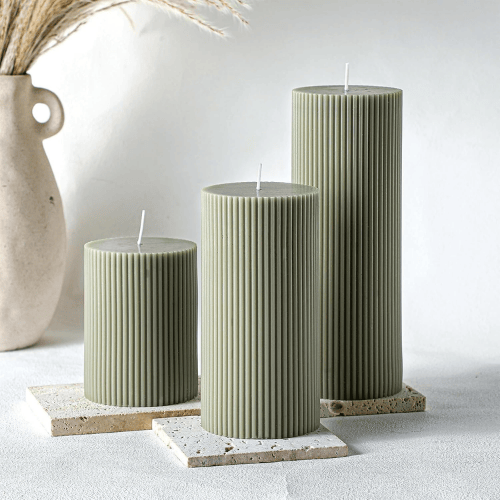 Aesthetic Ribbed Pillar Candles - Orchid Scented Modern Soy Wax Candle Trio