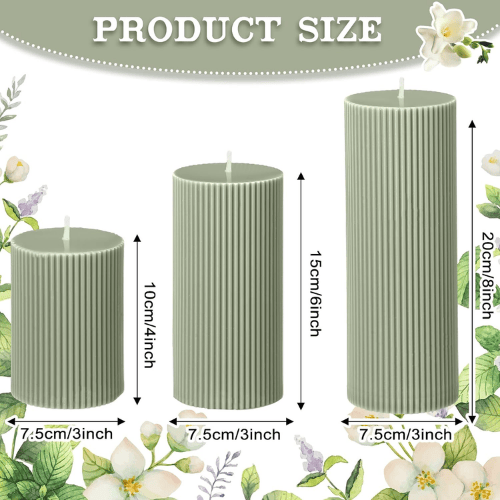 Aesthetic Ribbed Pillar Candles - Orchid Scented Modern Soy Wax Candle Trio