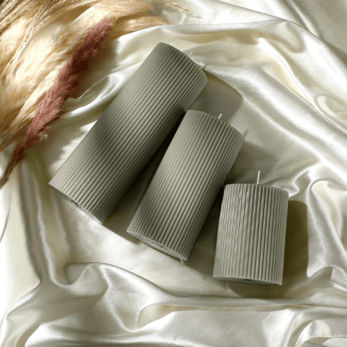 Aesthetic Ribbed Pillar Candles - Orchid Scented Modern Soy Wax Candle Trio