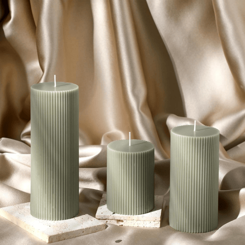 Aesthetic Ribbed Pillar Candles - Orchid Scented Modern Soy Wax Candle Trio
