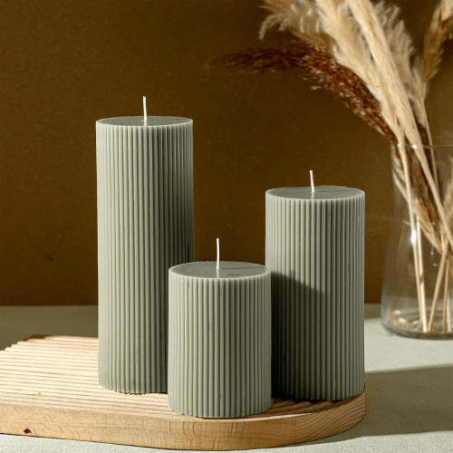 Aesthetic Ribbed Pillar Candles - Orchid Scented Modern Soy Wax Candle Trio