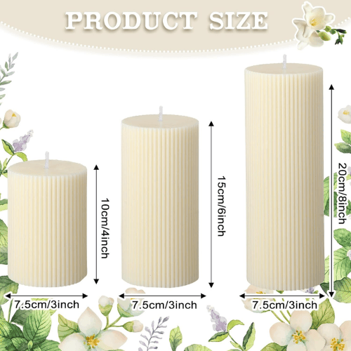 Aesthetic Ribbed Pillar Candles - Orchid Scented Modern Soy Wax Candle Trio