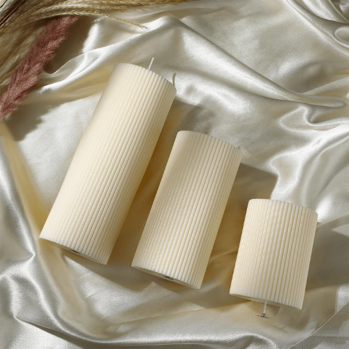 Aesthetic Ribbed Pillar Candles - Orchid Scented Modern Soy Wax Candle Trio